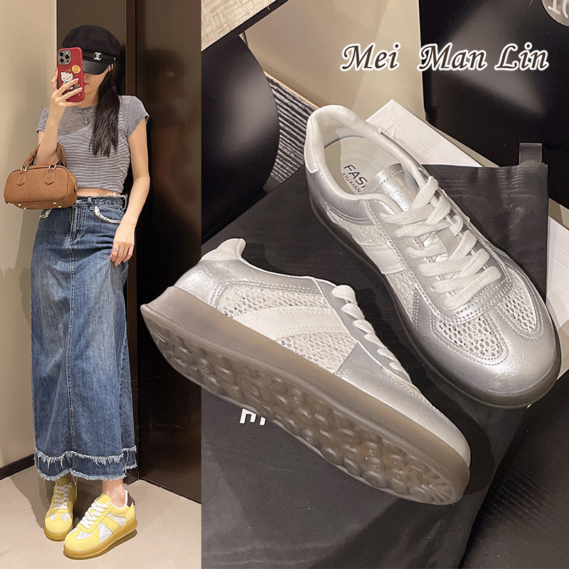 梅蔓琳韩版百搭蕾丝网面德训鞋女款夏季新款外穿厚底防滑休闲板鞋