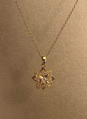 925银金色旋转四芒星项链新款轻奢精致气质锁骨链小众设计饰品