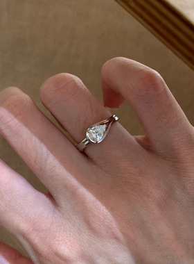 925银清冷感爆闪锆石水滴戒指新款双层素圈轻奢精致感指环饰品