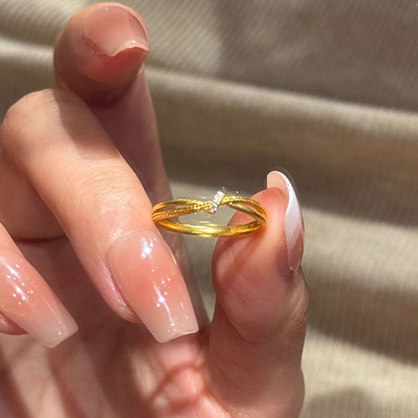 925银金色超闪交叉绳结戒指新中式复古精致风小众设计指环饰品