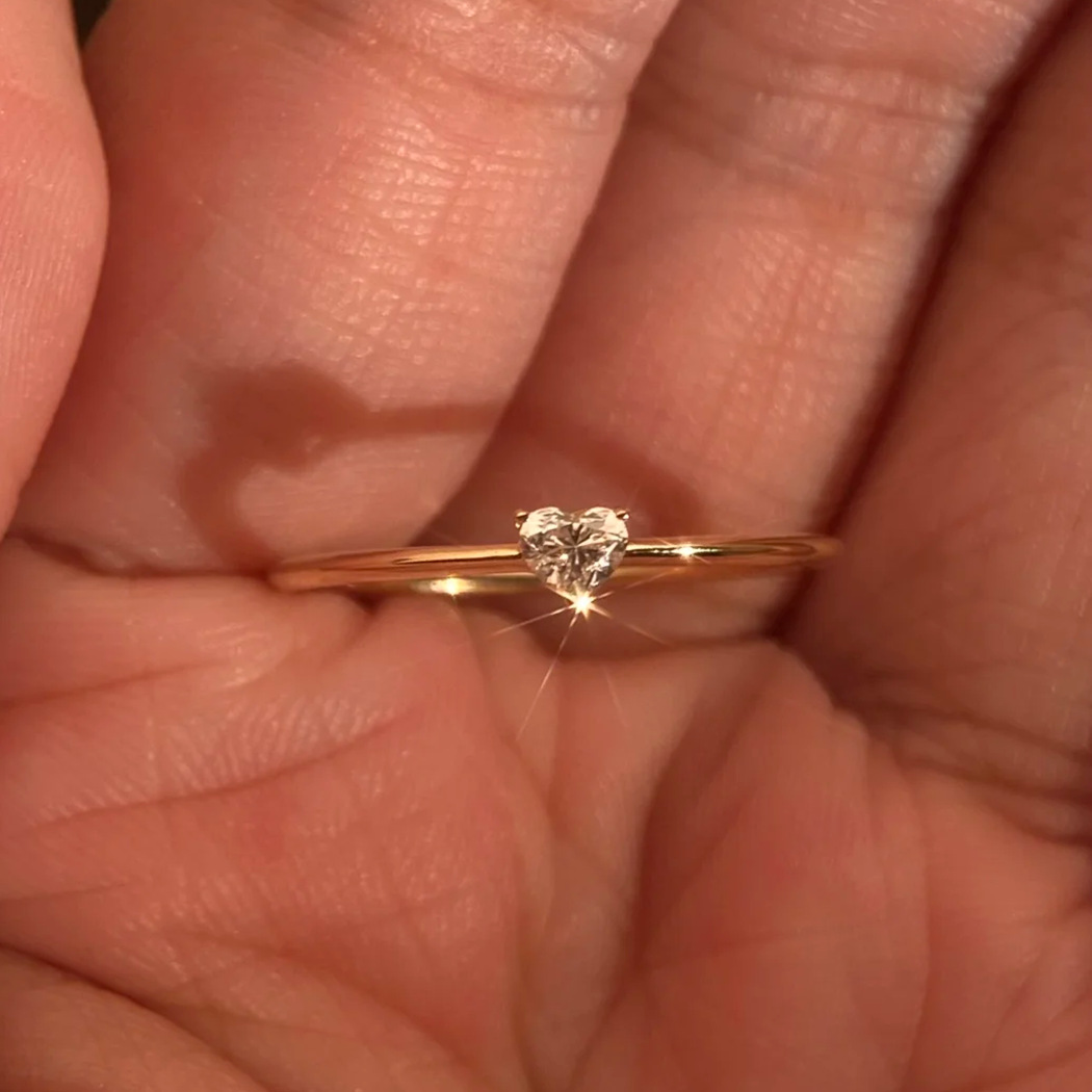 925银金色爱心闪钻细款戒指新款轻奢精致气质小众设计指环饰品