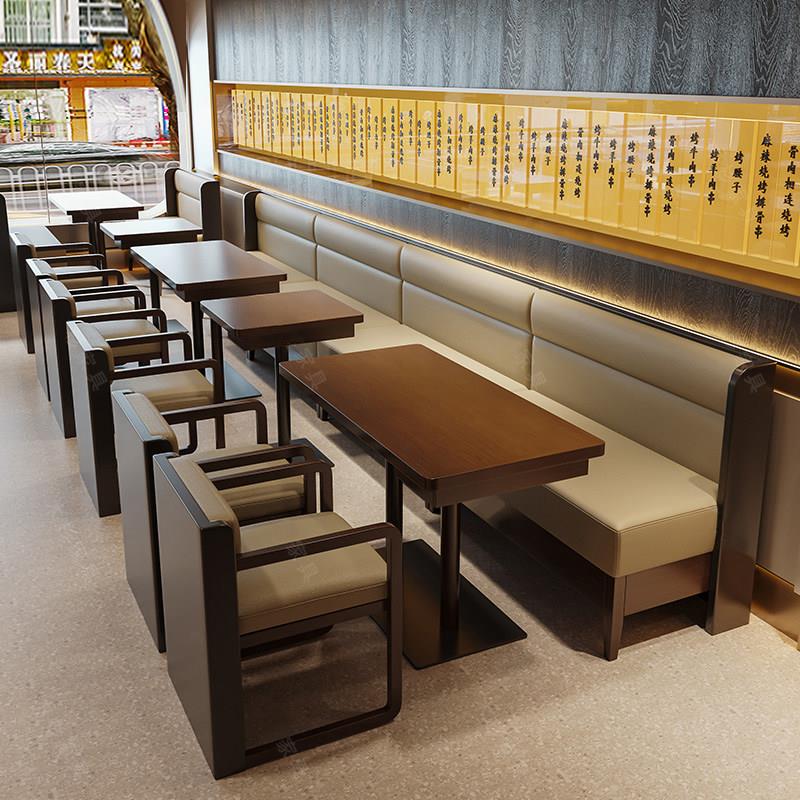 网红西餐厅实木靠墙卡座沙发覆古风主题餐厅烤肉火锅饭店桌椅组合