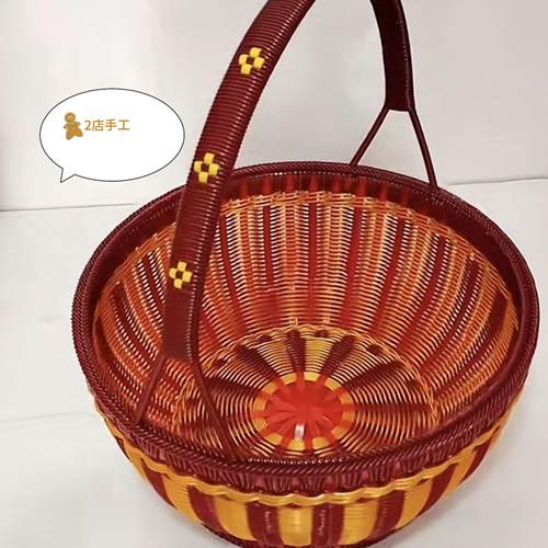 OENY编织篮子购物彷藤条pet提菜篮传统水果篮野餐篮喜篮拜神篮