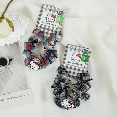 游器物三丽鸥复古格纹蝴蝶结发圈头绳女生发绳可爱小皮筋扎头发饰