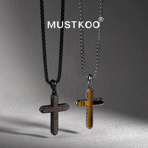 mustkoo/玛诗杜十字架银曜石项链男士复古轻奢高级感个性百搭吊坠