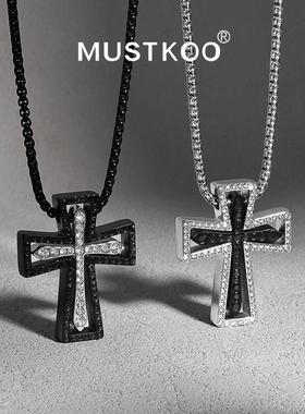 mustkoo/玛诗杜设计师款十字架满钻镶嵌锆石项链可双戴情侣礼物