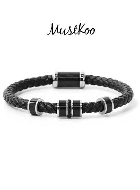 mustkoo/玛诗杜复古雕花编织绳手绳钛钢手链转运珠情侣男女轻奢