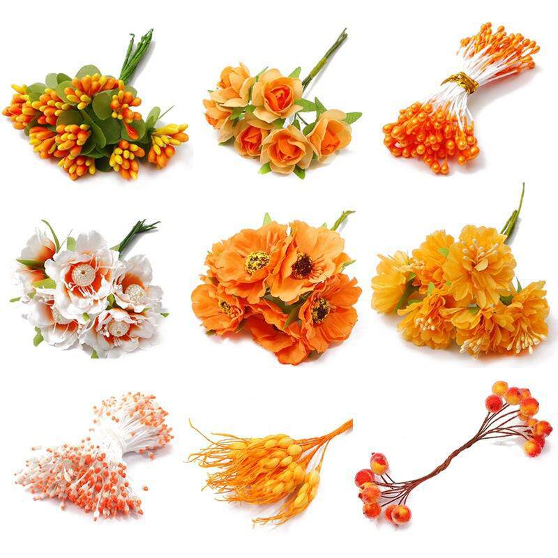 橙色仿真花泡沫花芯双头花蕊果子diy发簪配件材料发饰仿真花蕊