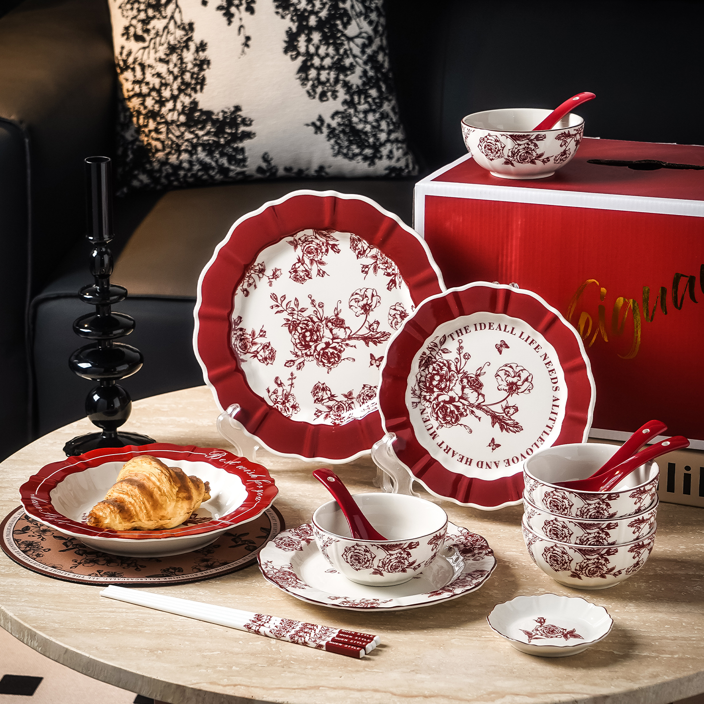 高级感小众潮州陶瓷餐具套组家用碗盘餐具乔迁新居结婚礼物礼盒