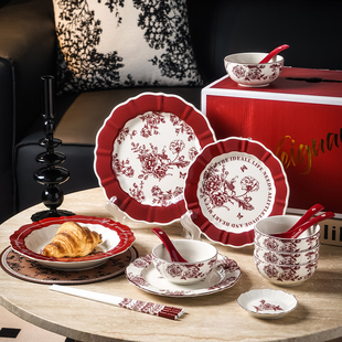 高级感小众潮州陶瓷餐具套组家用碗盘餐具乔迁新居结婚礼物礼盒