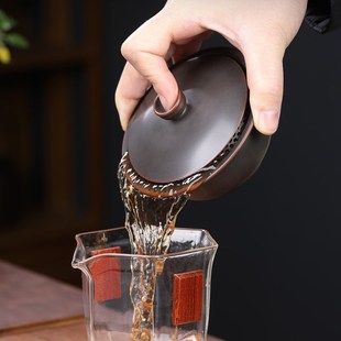 免过滤防烫手盖碗入门实用个人便携陶瓷茶具 坭兴陶茶壶全孔盖碗
