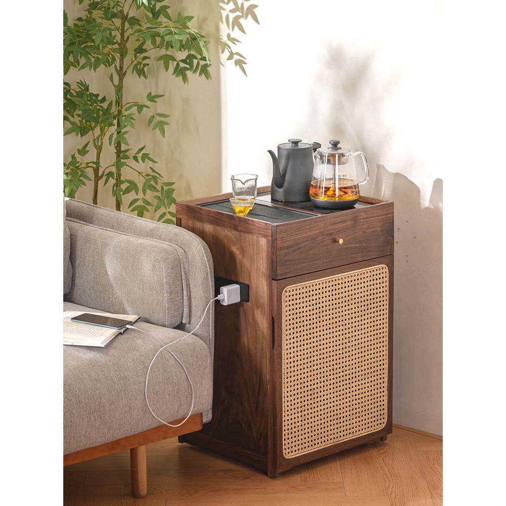 黑胡桃木茶柜茶吧机家用水吧移动茶几水壶集成沙发边桌茶边柜