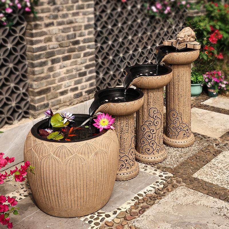 户外流水摆件循环水景景观落地小院室外阳台鱼池造景庭院花园布置