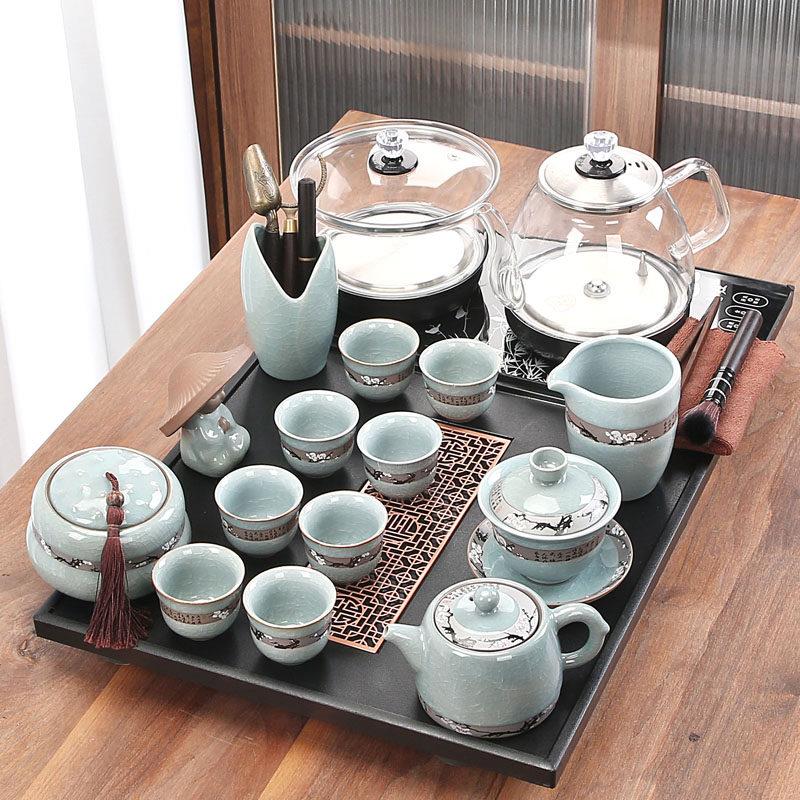 功夫茶具套组家用乌金石茶盘简约烧水壶全自动泡茶台整套