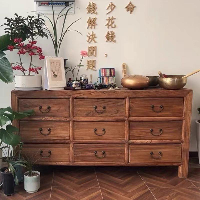 全实木玄关柜老榆木斗柜收纳柜餐边储物柜子客厅家用抽屉式电视柜