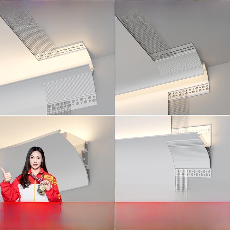 无天花板表面安装的墙壁垫圈反射灯槽悬挂铝槽轮廓回灯条灯槽石膏