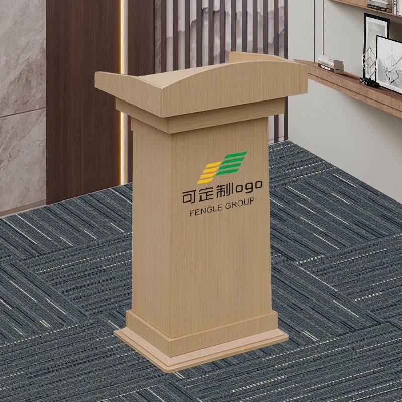 白色原木色带轮带抽屉演讲台主席发言台会议讲台桌门店迎宾接待台