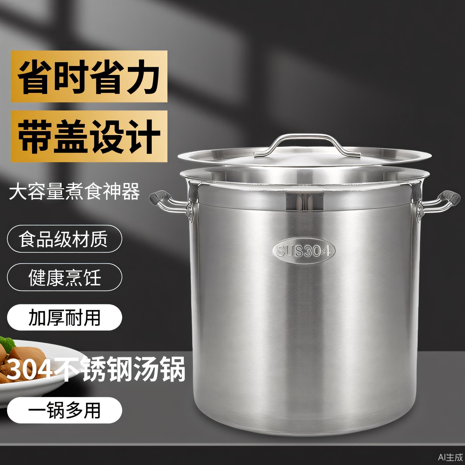 304不锈钢圆桶带盖子汤锅商用烧水桶家用卤锅电磁炉专用高锅卤肉