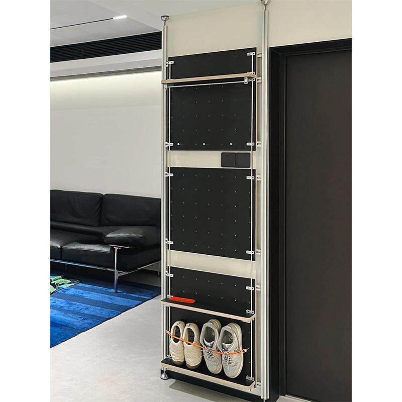 顶天立地免打孔铝型材洞洞板收纳衣帽架入户玄关门后多功能置物架