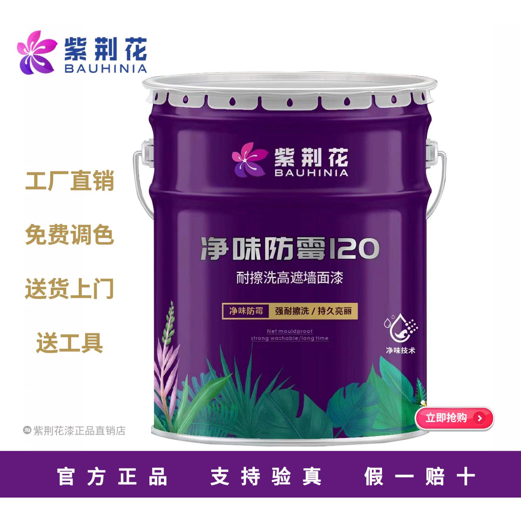 紫荆花漆净味防霉120 乳胶漆室内家用涂料内墙漆高耐擦洗高遮盖力