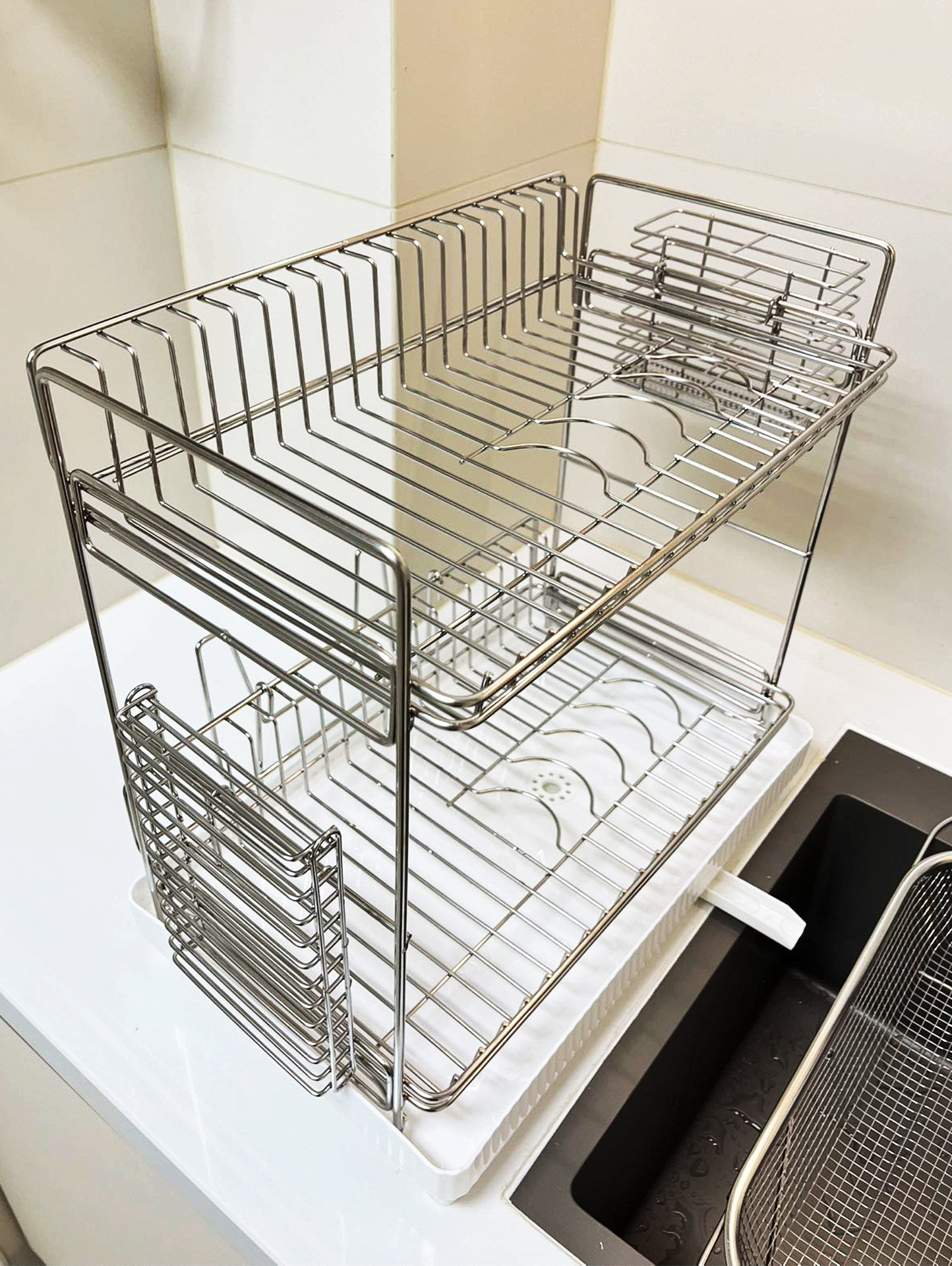 碗碟沥水架厨房多功能置物架304不锈钢台面窄边多层碗筷收纳架子