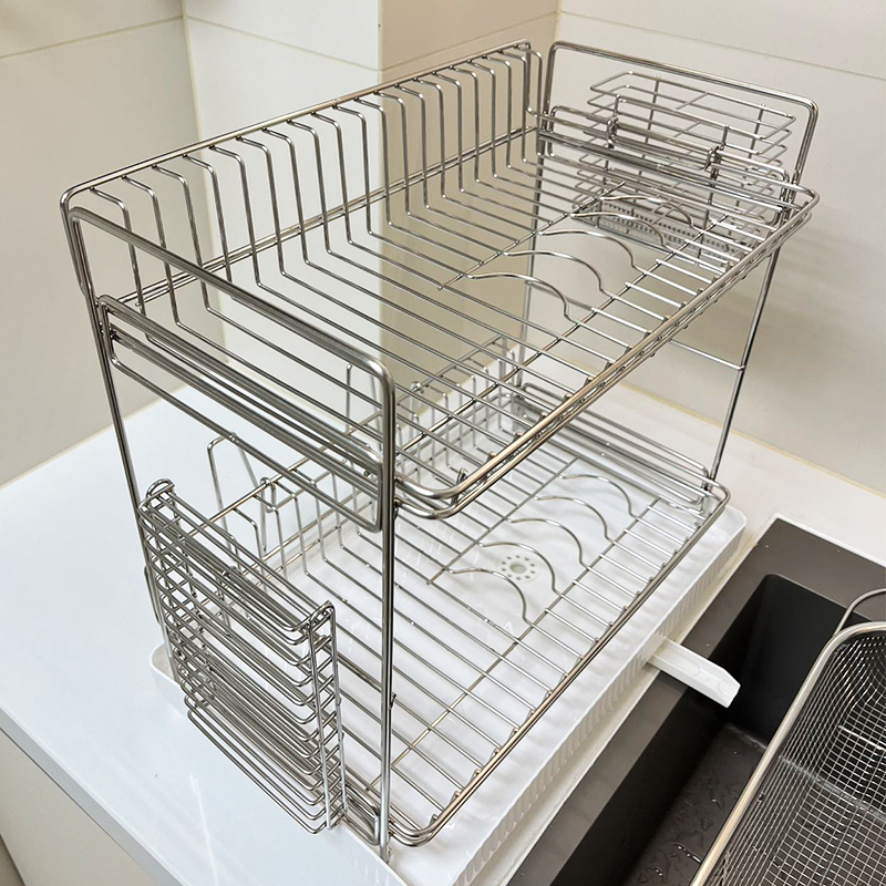 碗碟沥水架厨房多功能置物架304不锈钢台面窄边多层碗筷收纳架子