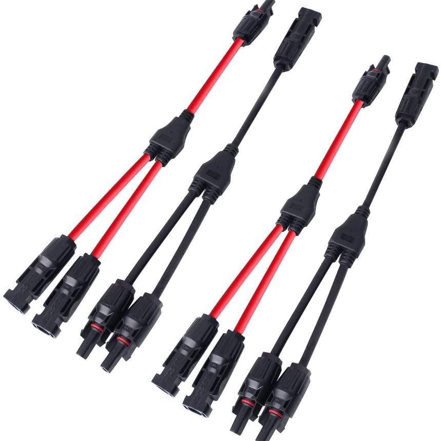 MC4连接器Y型三通太阳能光伏板并联防水2转1转接头红黑线Y2连接器