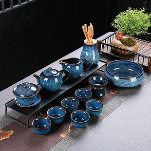 家用整套钧窑拉丝功夫茶具简约茶壶茶杯礼品 天目建盏窑变茶具套装