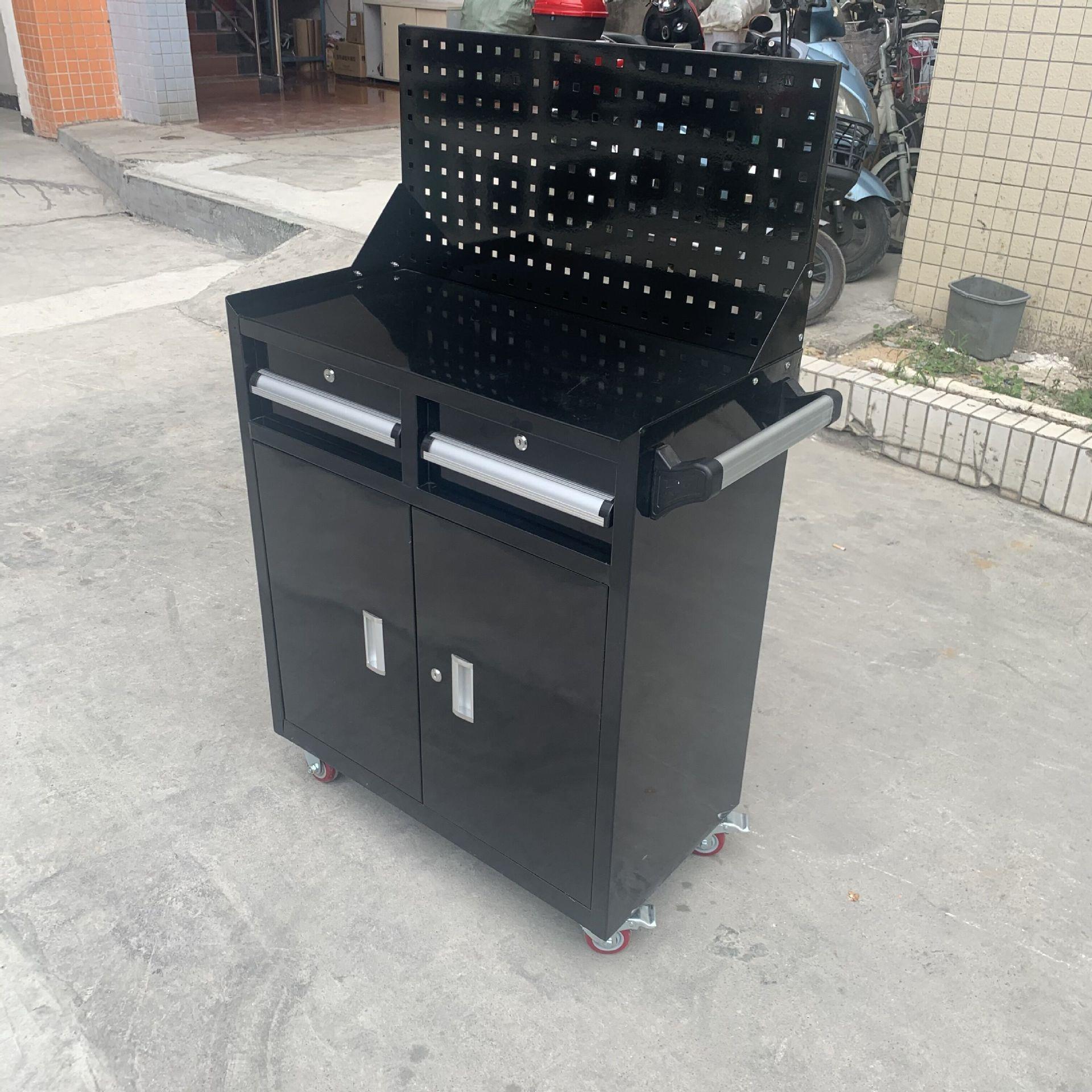 两抽带双开门工具车挂板多层重型工具车重型抽屉式移动工具车