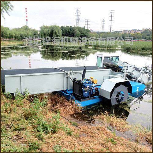 北京芦苇水草收割打捞船收集水面蒲草割草船全自动液压保洁船机