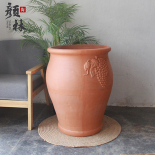 园艺景观陶盆红陶罐花盆大罐子栽花落地泥盆景观粗陶缸红泥盆瓦罐