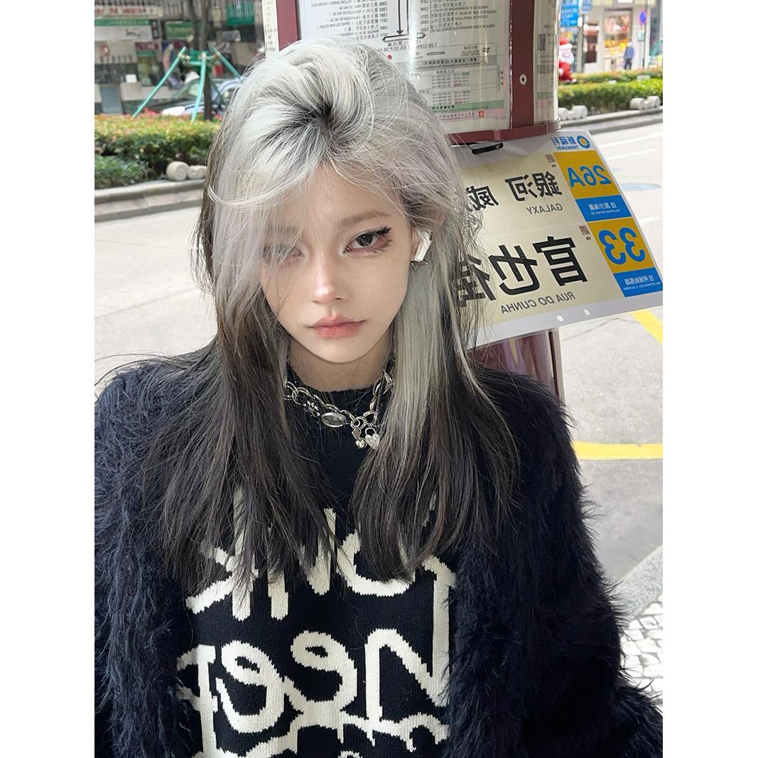 巴黎画染假发灰色挑染女长发中分刘海长直发欧美甜酷女团jk全头套