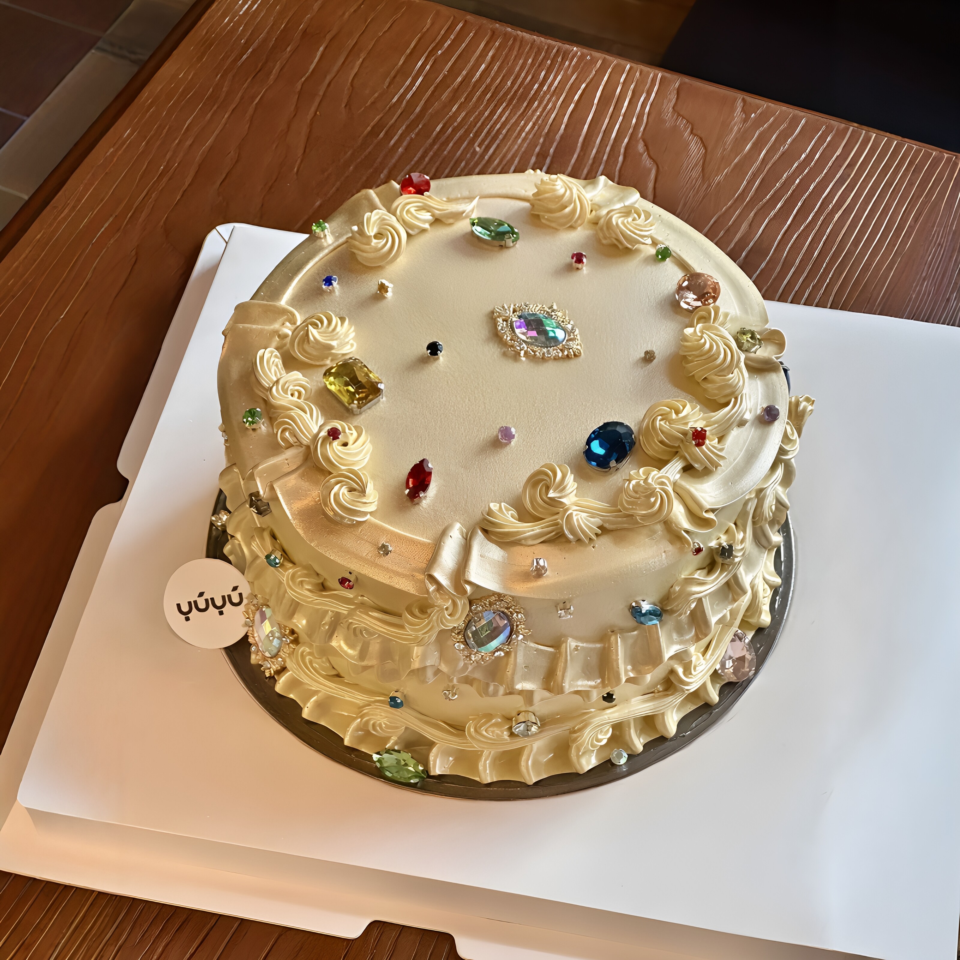 复古风宝石蛋糕装饰多巴胺仿真钻石镀金色生日蛋糕量贩装烘焙配饰