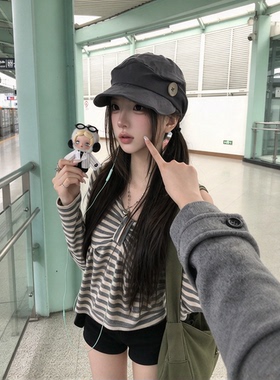 日系慵懒风褶皱纽扣报童帽