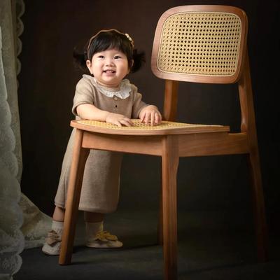 实木凳子靠背椅子藤编侘寂风北欧简约家用中古书桌设计师原木餐椅