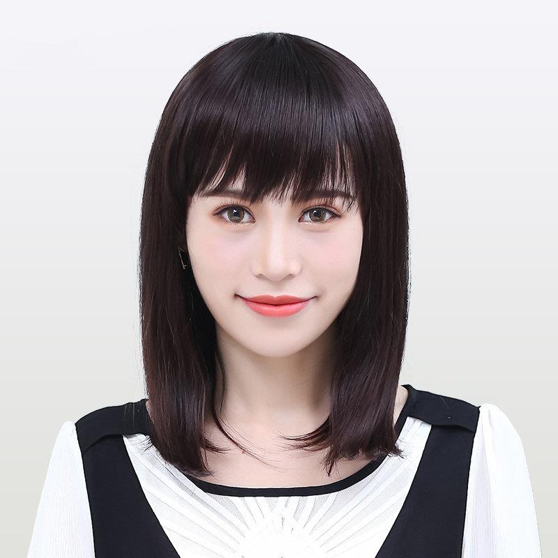 假发女短发中年女士中长发自然逼真齐斜刘海中老年妈妈全头套修脸