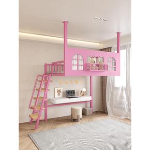 加厚省空间儿童高低床多功能上床下空铁艺壁挂悬空床阁楼高架床