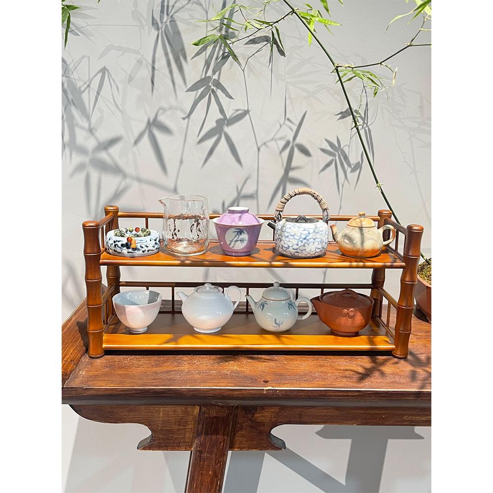 惊蛰 竹制茶具置物架茶杯收纳架紫砂茶壶展示架茶桌博古架多宝阁