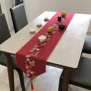 结婚礼婚庆桌布艺茶席中国风轻奢0712d 桌旗喜庆大红色茶几餐中式