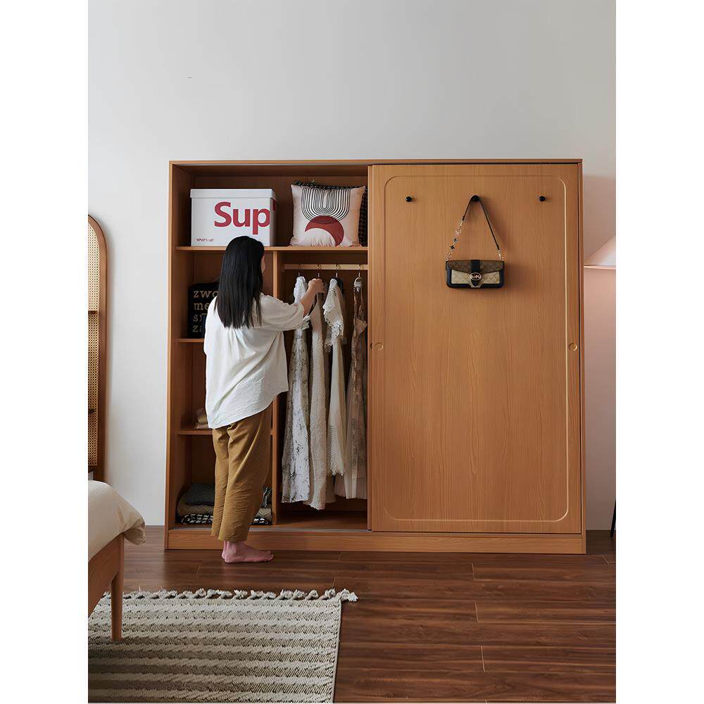 北欧全实木橡木樱桃木衣柜移门家用卧室收纳储物柜衣橱推拉门衣柜