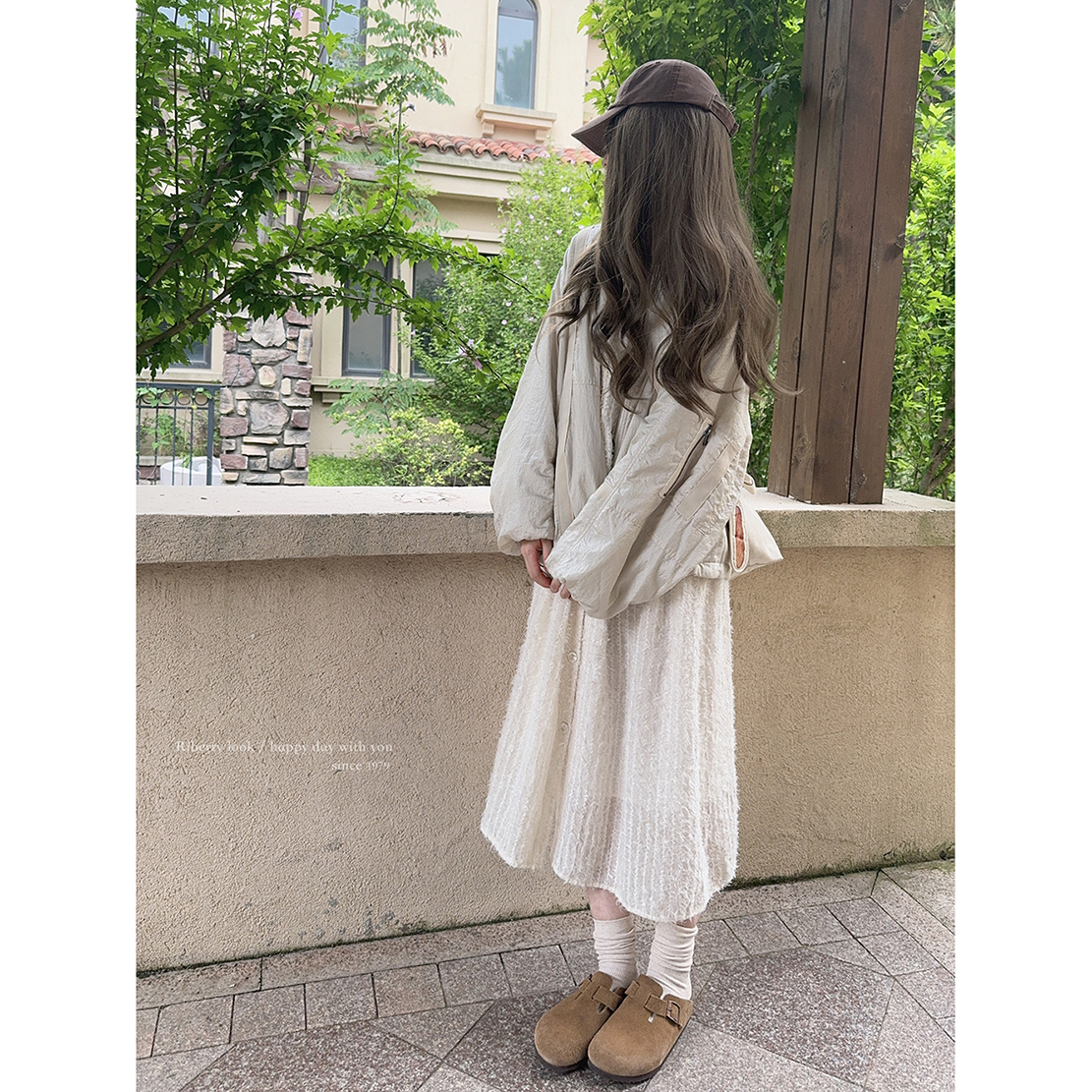 *羽毛绒 森林系古着感 复古米色 打底 无袖连衣裙