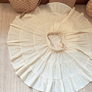 *处理 甜美少女 肌理感 云朵蛋糕蓬蓬裙 奶黄色 打底半身短裙