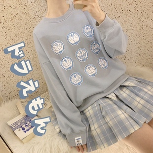 *处理 哆啦A梦正版授权漫画 蓝色 宽松卫衣 加绒