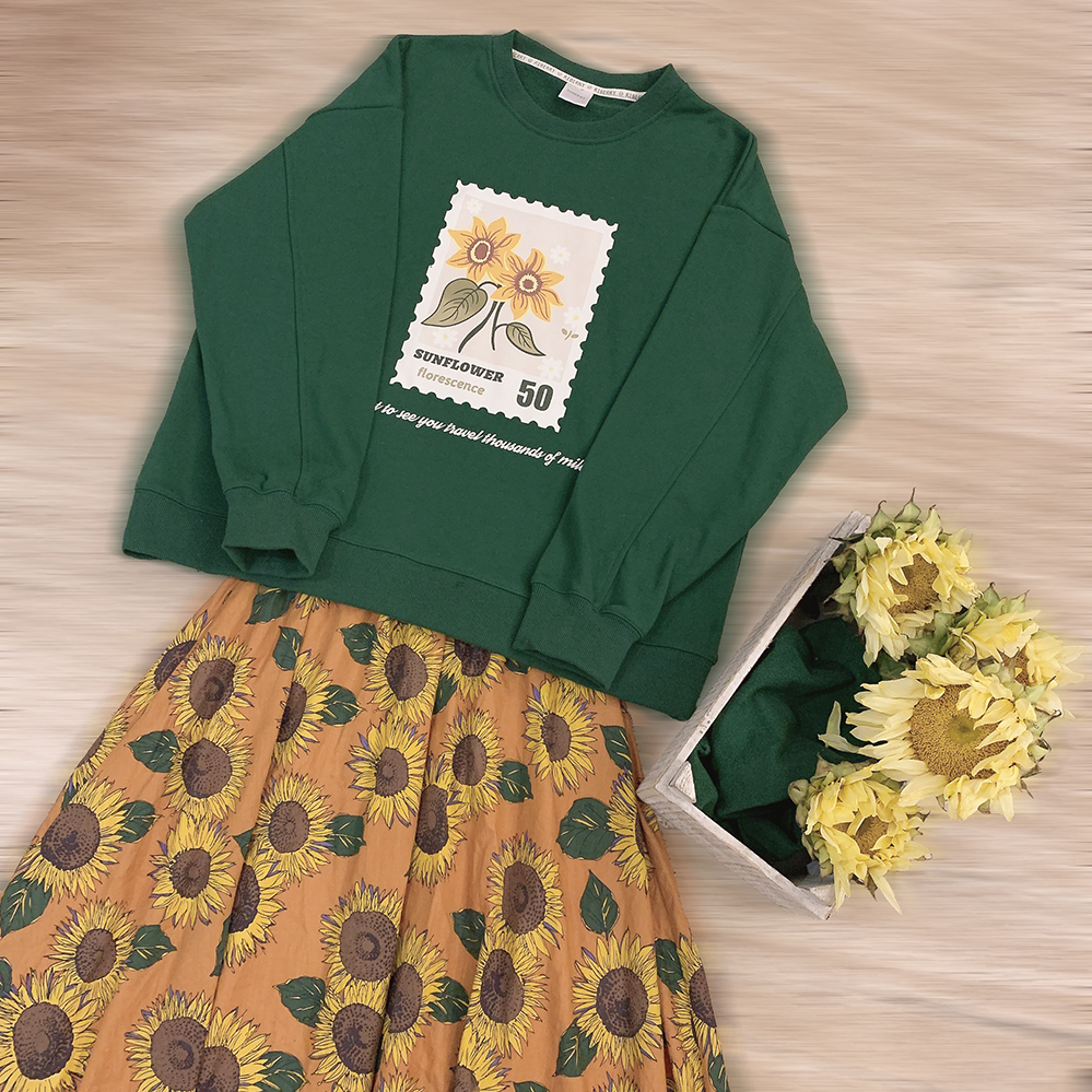 *库存处理 宽松 向日葵邮票 圆领 卫衣 加绒/不加绒