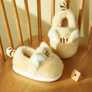 幸福玛丽儿童毛毛棉鞋女宝家居室内秋冬款猫咪中大童棉拖鞋