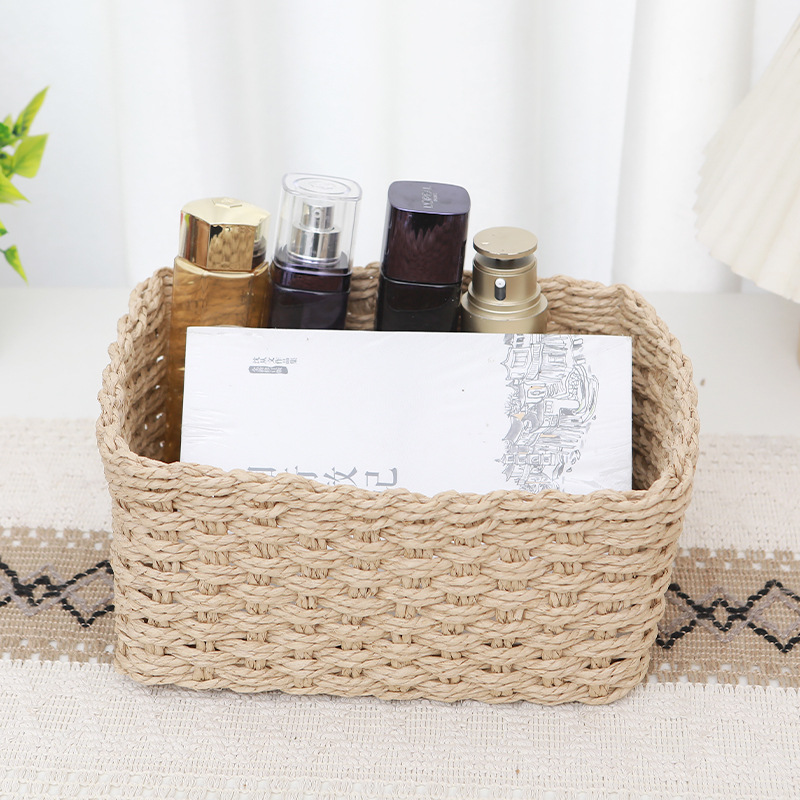 北欧风棉绳编织收纳筐篮子桌面储物整理软装拍摄展示篮零食杂物筐