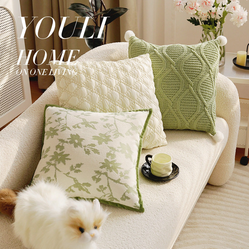 百搭绿色奶油风抱枕套复古法式高级感客厅沙发靠枕靠背床上靠垫