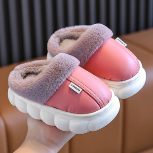 儿童棉拖鞋皮质PU防水防滑秋冬季加厚防滑软底亲子室内外棉鞋