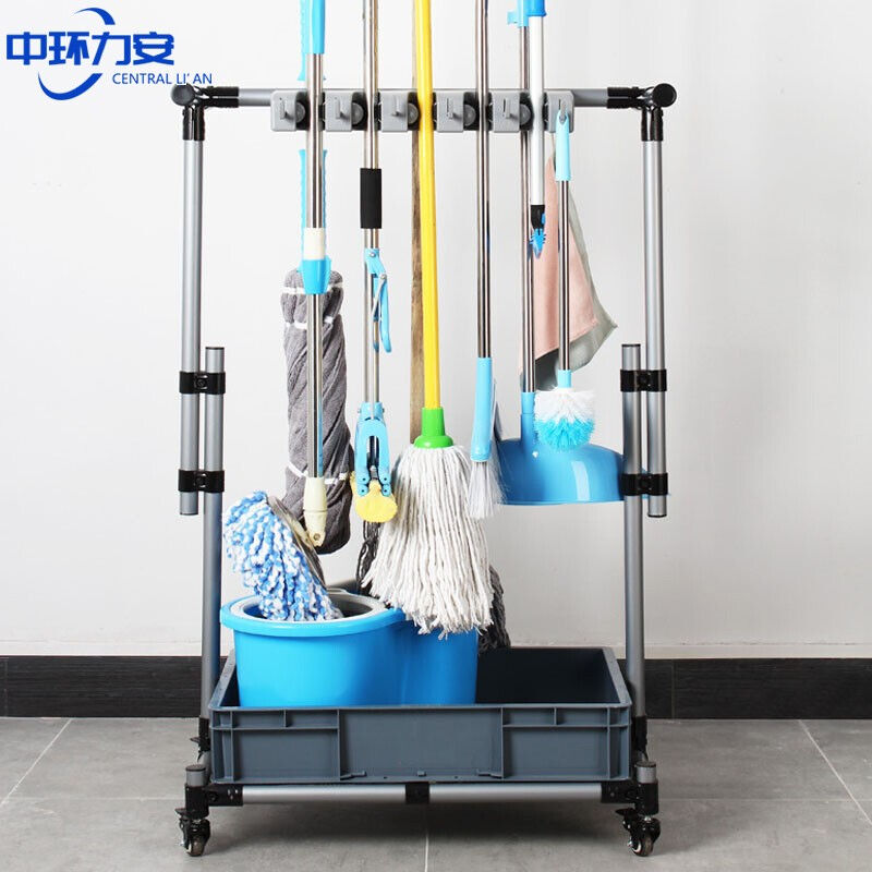 可移动拖把架落地式墩布架子清洁工具收纳不锈钢放拖把扫把68cm长