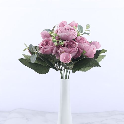 好货30cm Rose Pink Silk Peony Artificial Flowers Bouquet 5 B